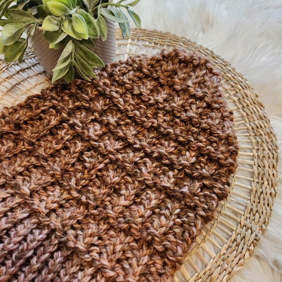 Handmade Knit Hat Brown Textured Winter Warm Soft Cozy - Picture 2 of 4